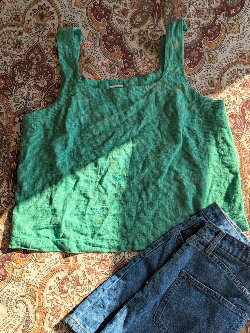 a new day Green Linen-Blend Square Neck Tank